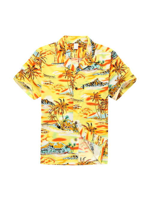 Hawaiian Shirt Aloha Shirt in Yellow Sunset with Palm