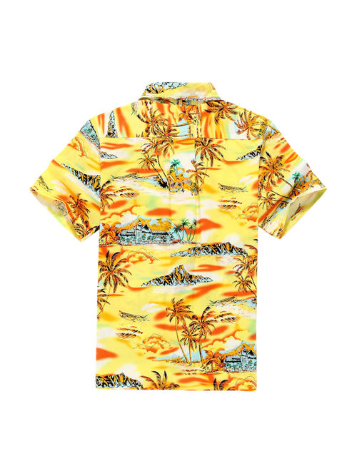 Hawaiian Shirt Aloha Shirt in Yellow Sunset with Palm