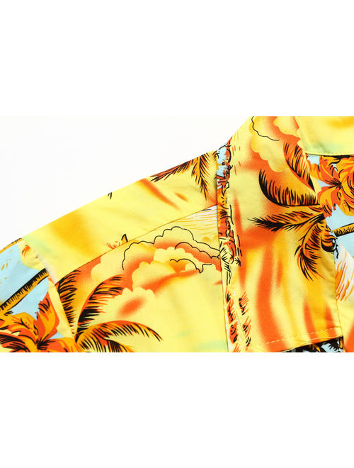 Hawaiian Shirt Aloha Shirt in Yellow Sunset with Palm