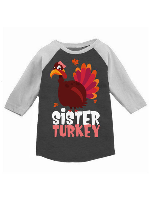 Awkward Styles Thanksgiving T-Shirt Sister Turkey Raglan Shirt Kids