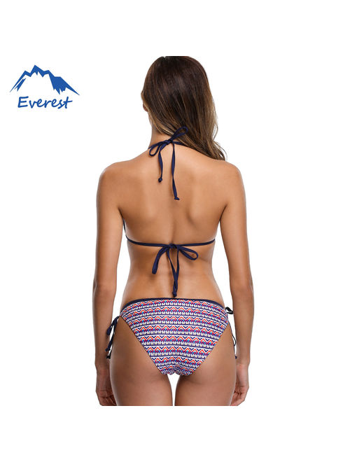 Women Tie Side Design Nude Lace Slingshot Bikini Plus Size Two Piece Outfit Quick Dry Beachwear Adjustable Halter Neck and Sliding Back Strap