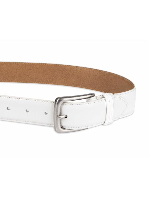 Columbia Men's Casual Leather Belt -Trinity Style for Jeans Khakis Dress Leather Strap Silver Prong Buckle Belt, White, 44