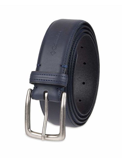 Columbia Men's Casual Leather Belt -Trinity Style for Jeans Khakis Dress Leather Strap Silver Prong Buckle Belt, Navy, 56