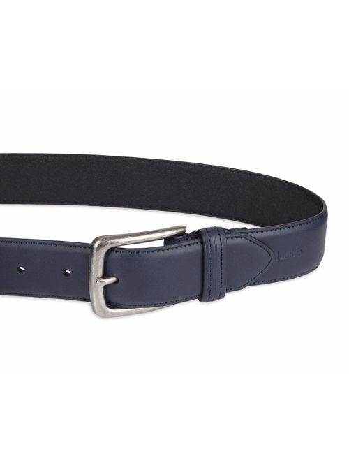 Columbia Men's Casual Leather Belt -Trinity Style for Jeans Khakis Dress Leather Strap Silver Prong Buckle Belt, Navy, 56