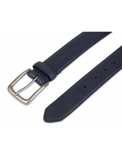 Columbia Men's Casual Leather Belt -Trinity Style for Jeans Khakis Dress Leather Strap Silver Prong Buckle Belt, Navy, 56