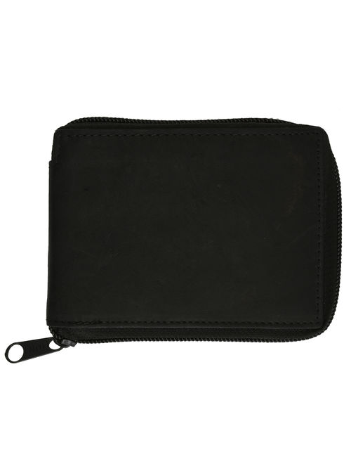 New Mens Bifold Zipper Around Leather Wallet Secure Multi Pockets Black Billfold