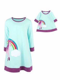 Kids & Toddler Dress Matching Doll & Girls Dress 100% Cotton Variety of Styles (Size 2-14 Years)