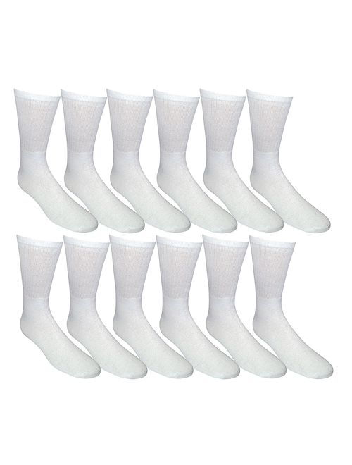 "12 Pair of Excell Mens Athletic Sports Quality Crew Socks Ringspun Cotton (White)"