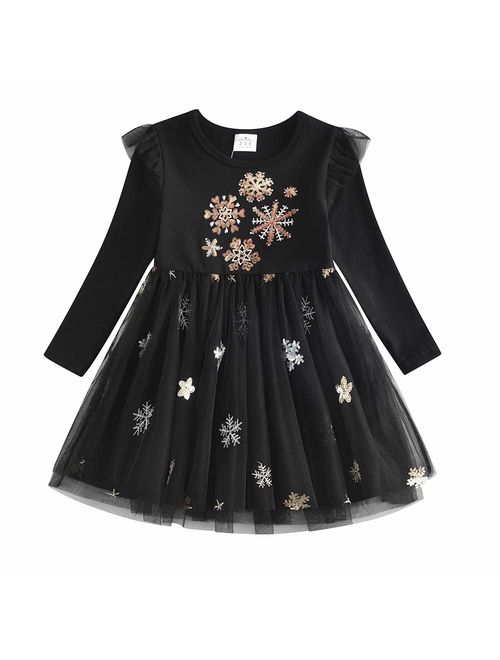 DXTON Girl Winter Dress for Toddler Tutu Dresses Long Sleeve Outfits 2-8T