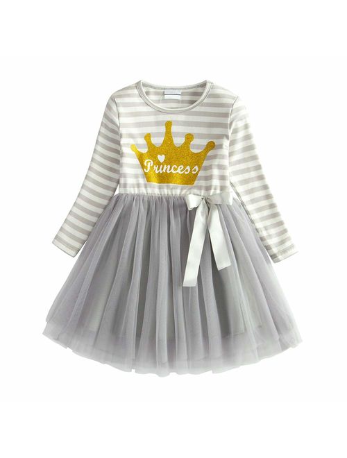 DXTON Girl Winter Dress for Toddler Tutu Dresses Long Sleeve Outfits 2-8T