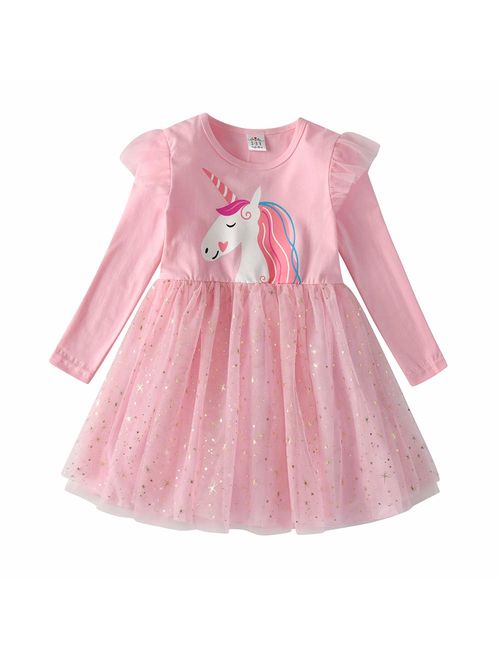 DXTON Girl Winter Dress for Toddler Tutu Dresses Long Sleeve Outfits 2-8T