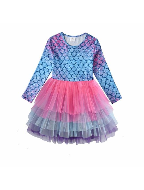 DXTON Girl Winter Dress for Toddler Tutu Dresses Long Sleeve Outfits 2-8T