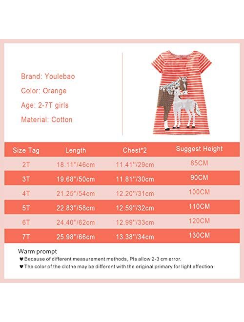 Youlebao Girls Cotton Long Sleeve Casual Cartoon Appliques Striped Jersey Dresses