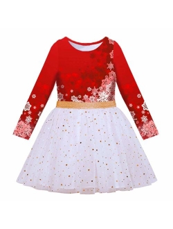 Toddler Flower Girl Dress Winter Long Sleeve Tutu Party Dresses for Girls 3-7 Years, Knee-Length