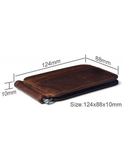 Mignova Men's Leather Slim Spring Money Clip Wallet Front Pocket Credit Card Case Holder (Brown)