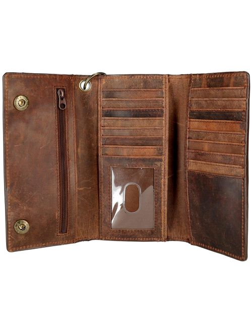 CTM Crazy Horse Leather RFID Long Trifold Chain Wallet (Men's)