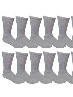 SOCKS'NBULK 12 Pair of Mens Athletic Sports Quality Crew Socks Ring spun Cotton (Gray)