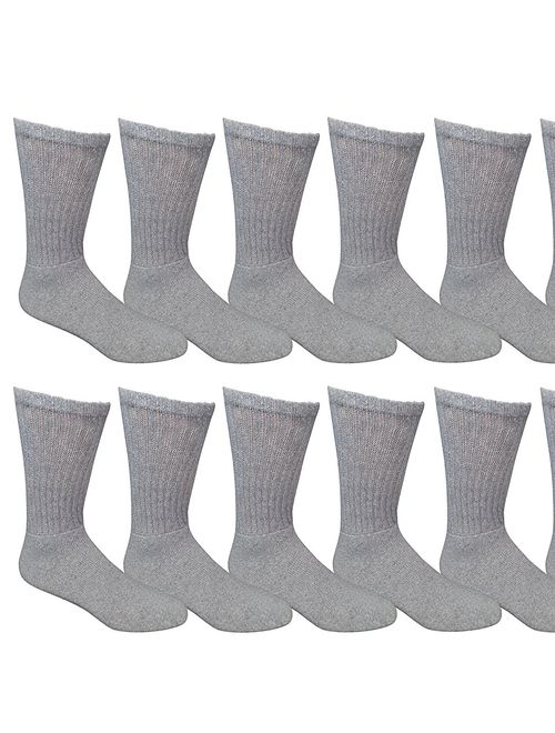 SOCKS'NBULK 12 Pair of Mens Athletic Sports Quality Crew Socks Ring spun Cotton (Gray)