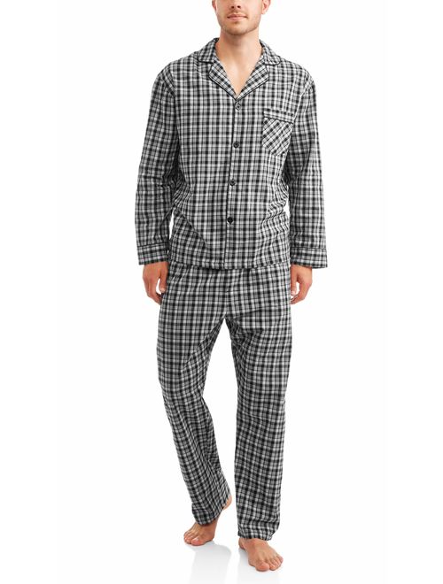 Hanes Men's Long Sleeve, Long Pant Woven Pajama Set