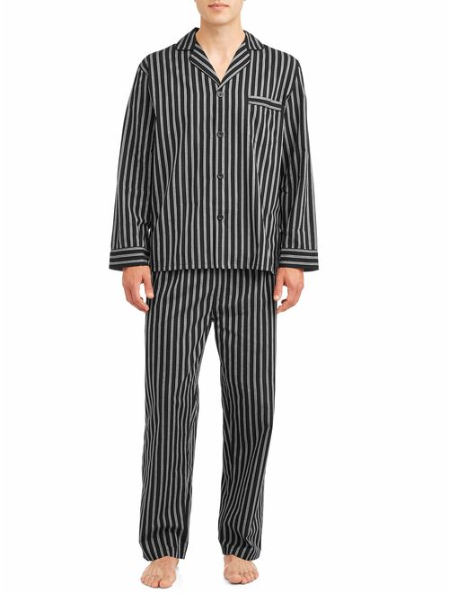 Hanes Men's Long Sleeve, Long Pant Woven Pajama Set