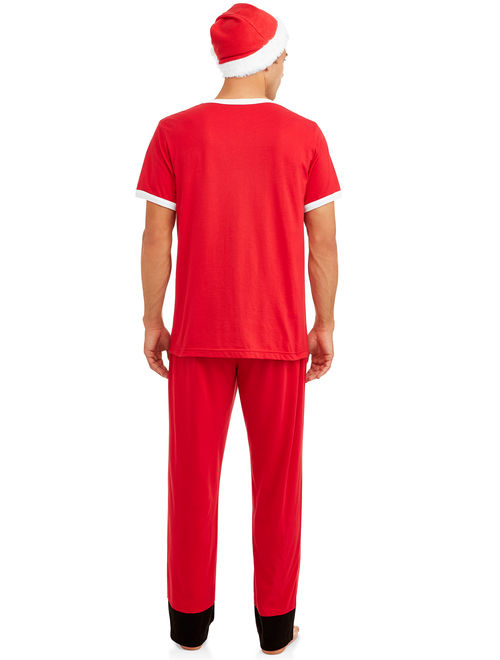 Secret Santa Men's Santa Tee, Sleep Pant and Hat 3-Piece Set