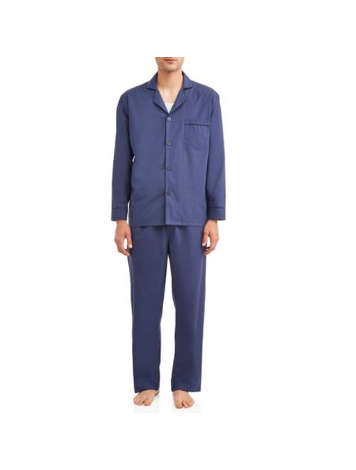 Hanes Big and Tall Men's Long Sleeve, Long Leg Woven Pajama Set