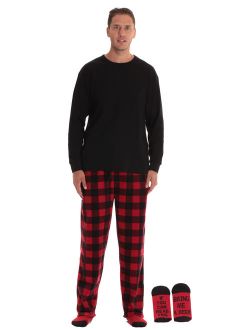 #followme Mens Microfleece Pajama Pants Set with Socks 44938-1A-M (Buffalo Plaid - Bring Me Beer, Large)