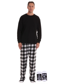 #followme Mens Microfleece Pajama Pants Set with Socks 44938-1A-M (Buffalo Plaid - Bring Me Beer, Large)