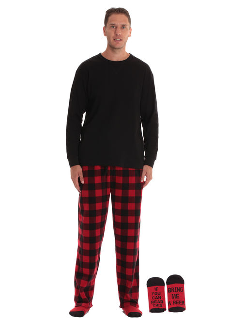 #followme Mens Microfleece Pajama Pants Set with Socks 44938-1A-M (Buffalo Plaid - Bring Me Beer, Large)