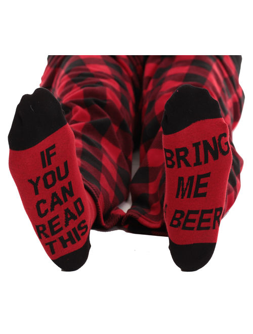 #followme Mens Microfleece Pajama Pants Set with Socks 44938-1A-M (Buffalo Plaid - Bring Me Beer, Large)