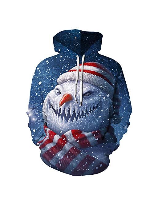 Cfanny Couple Cute 3D Santa Print Ugly Christmas Kangaroo Pocket Sweatshirt Hoodies Pullover