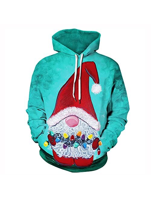 Cfanny Couple Cute 3D Santa Print Ugly Christmas Kangaroo Pocket Sweatshirt Hoodies Pullover