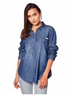 Jeans Women's Women's Long Sleeve Denim Button Down Shirt