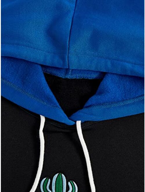 SweatyRocks Womens Long Sleeve Colorblock Pullover Fleece Hoodie Sweatshirt Tops