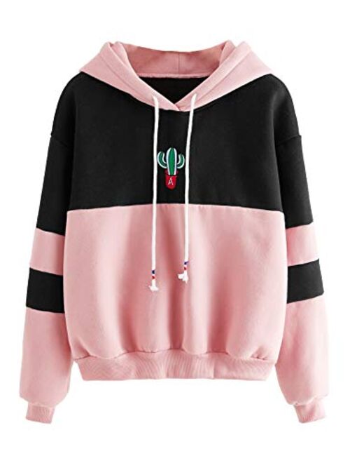 SweatyRocks Womens Long Sleeve Colorblock Pullover Fleece Hoodie Sweatshirt Tops