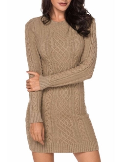 LaSuiveur Women's Slim Fit Cable Knit Long Sleeve Sweater Dress