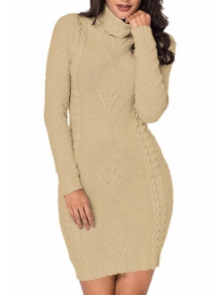 LaSuiveur Women's Slim Fit Cable Knit Long Sleeve Sweater Dress