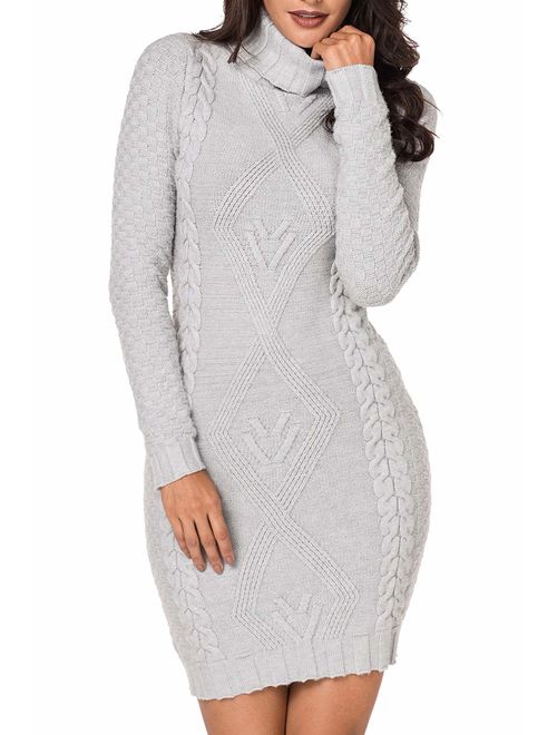 LaSuiveur Women's Slim Fit Cable Knit Long Sleeve Sweater Dress