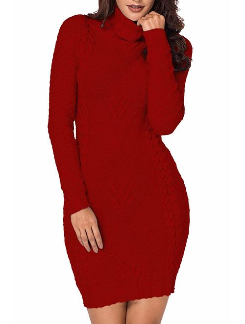 LaSuiveur Women's Slim Fit Cable Knit Long Sleeve Sweater Dress