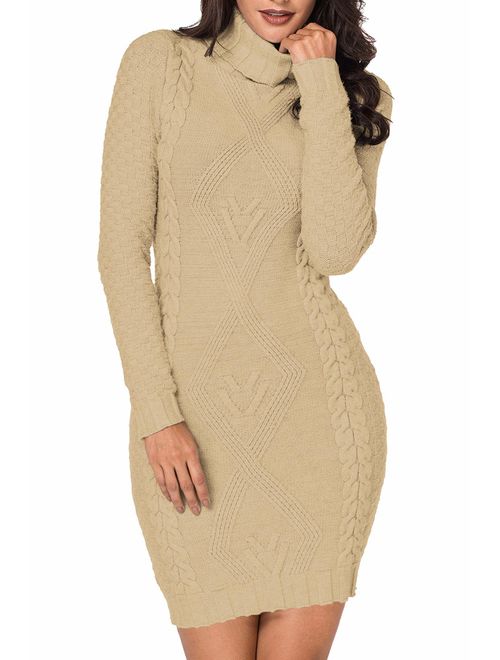 LaSuiveur Women's Slim Fit Cable Knit Long Sleeve Sweater Dress