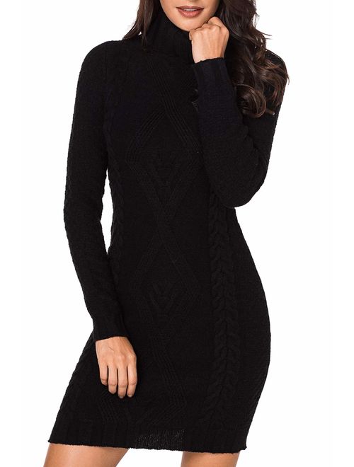 LaSuiveur Women's Slim Fit Cable Knit Long Sleeve Sweater Dress