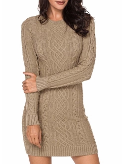 Sidefeel Women Asymmetric Buttoned Cable Knit Bodycon Mini Sweater Dress Jumper