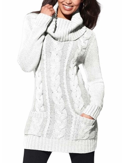 Sidefeel Women Asymmetric Buttoned Cable Knit Bodycon Mini Sweater Dress Jumper