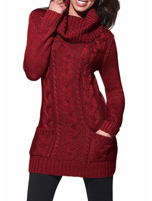 Sidefeel Women Asymmetric Buttoned Cable Knit Bodycon Mini Sweater Dress Jumper