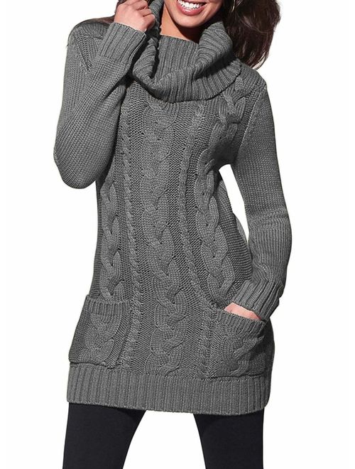 Sidefeel Women Asymmetric Buttoned Cable Knit Bodycon Mini Sweater Dress Jumper