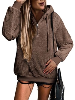 BLENCOT Womens Oversized Warm Double Fuzzy Hoodies Casual Loose Pullover Hooded Sweatshirt Outwear