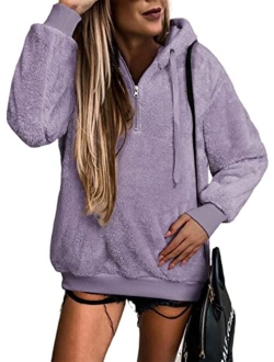 BLENCOT Womens Oversized Warm Double Fuzzy Hoodies Casual Loose Pullover Hooded Sweatshirt Outwear