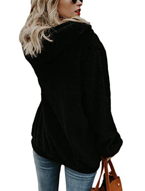 BLENCOT Womens Oversized Warm Double Fuzzy Hoodies Casual Loose Pullover Hooded Sweatshirt Outwear