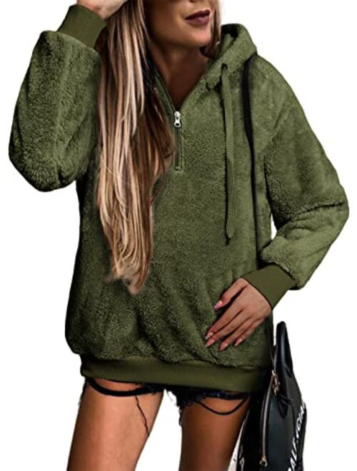 BLENCOT Womens Oversized Warm Double Fuzzy Hoodies Casual Loose Pullover Hooded Sweatshirt Outwear