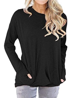 RJXDLT Women's Casual Long Sleeve Shirt Loose Soft Pockets Pullover Tops Tunics